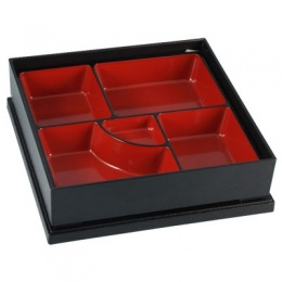 Bento Box (Plastic Lacquerware) - Square, 5 compartments